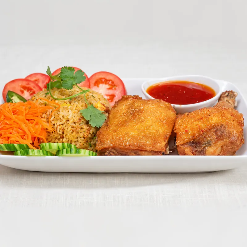 Crispy Fried Chicken Rice · Cơm Gà Xối Mỡ